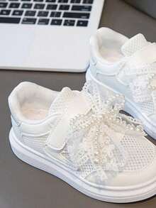 1 Pair White Hollow Out Mesh Slip-On Sneakers With Bowknot Accent, Princess Shoes For Girls, Suitable For All Seasons - White - View 4
