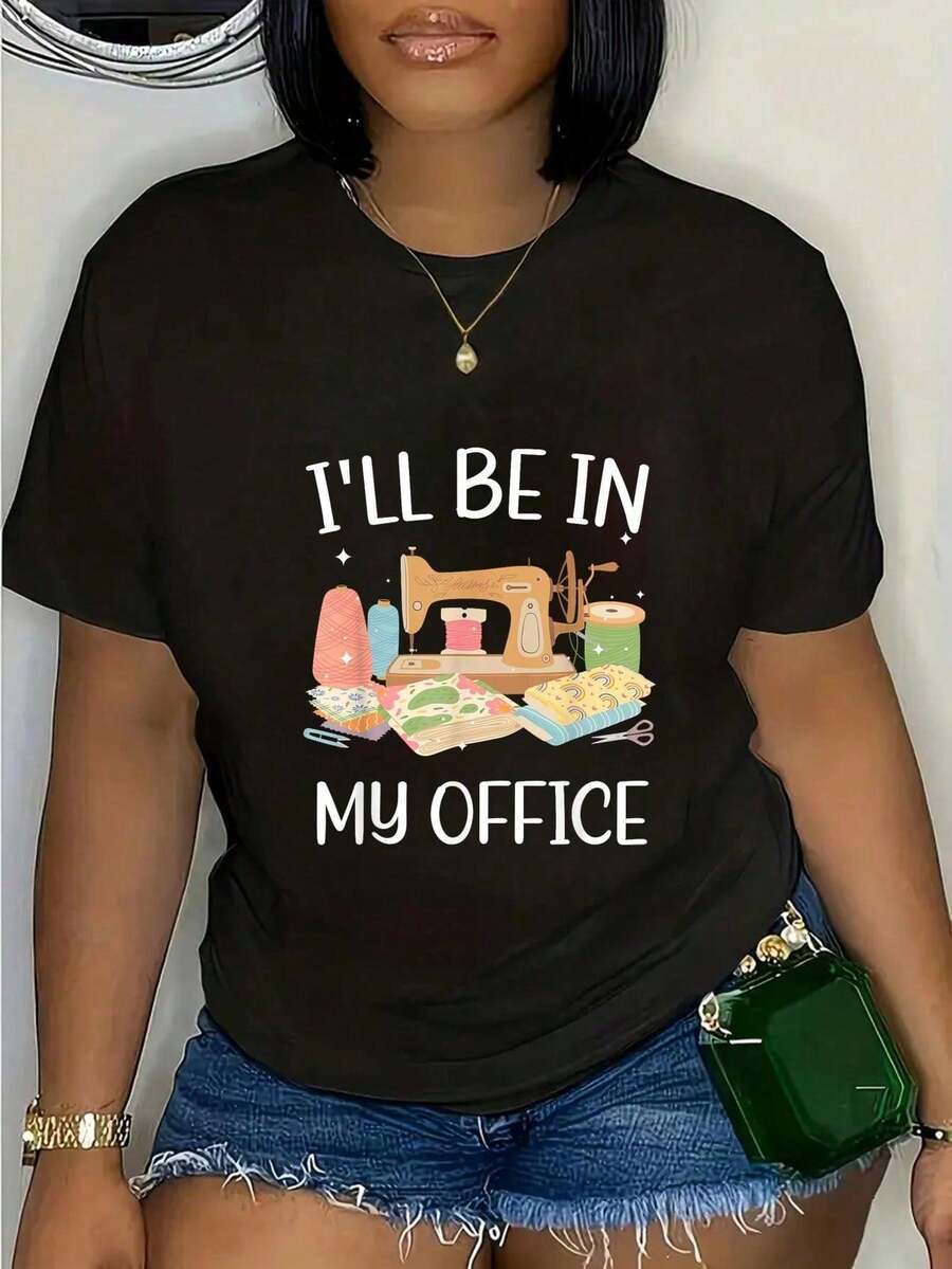 % Cotton Casual Tshirt Cool Sewing Women Girls Quilting Knitting Quilters Sewer-Shirt Round Neck Art Summer Top-Shirt Women - Black - View 1