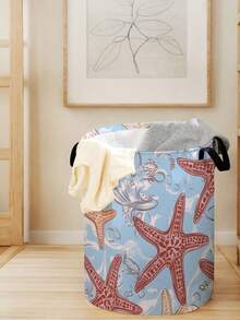 1 件卡通海星图案可折叠圆形收纳篮带手柄，大容量多用途收纳箱，适用于浴室、房间、洗衣、玩具、婴儿用品、折叠洗衣篮洗衣篮、篮子