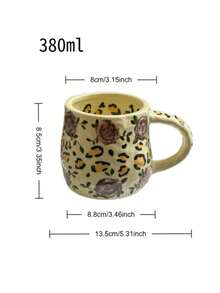 1 件陶瓷花卉图案杯 - 380 毫升大容量法式拿铁/咖啡杯带边缘，适用于餐厅、客厅、咖啡馆和聚会 | 可重复使用且可用洗碗机清洗 | 非常适合茶、咖啡、牛奶、果汁 - 非常适合厨房、餐厅、客厅、婚礼、派对、礼物、生日、圣诞节、餐厅必需品 | 装饰性饮具