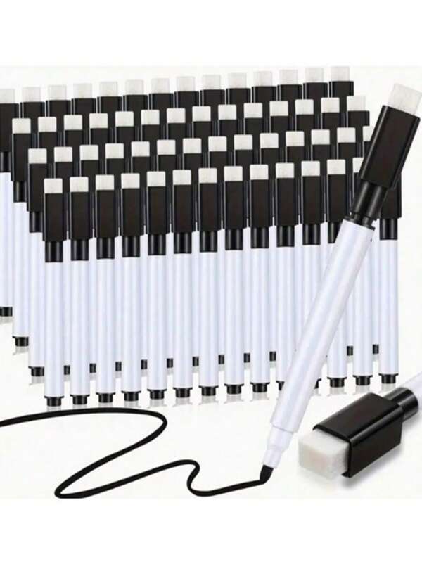 12 pièces Stylo craie effaçable, stylo tableau blanc à noyau noir de haute qualité, corps de stylo noir/blanc, encre à base d'eau réutilisable, avec brosse, rentrée des classes, stylo tableau blanc pour bureau et enseignement, rentrée des classes, couleur et style aléatoires