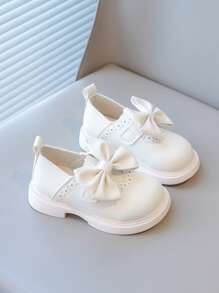 1 Pair Girls Bow PU Slip-On Cute Flat Athletic Sneakers, Suitable For Spring & Autumn
