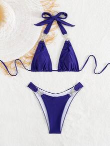 Conjunto de bikini de unicolor lindo y sexy, estilo europeo y americano nuevo, para uso en la playa en verano