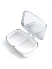 Caja de píldoras de metal color oro rosa - Diseño portátil cuadrado de doble compartimento, de uso dual para joyas y medicamentos, opción de regalo ideal para días festivos