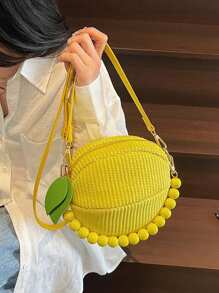 Women's Fashionable Personalized Woven Ball Shape Handbag, Casual Shoulder/Crossbody Bag For Daily & Shopping