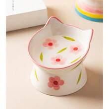 A Creative Elevated Cat Bowl, Ceramic Cat Food Bowl, Water Bowl With Stand To Prevent Overturning, Neck Protection Cat Bowl, Tilted Design Cat Bowl