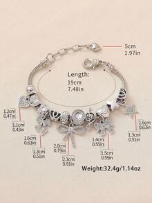 1 chiếc vòng tay bằng đồng sang trọng thanh lịch làm thủ công đính hạt, pha lê, nơ, ngôi sao, nốt nhạc dành cho phụ nữ, thích hợp làm quà tặng, quán bar, hộp đêm, du lịch, tiệc tùng, trang phục thường ngày - Bạc - Xem 3