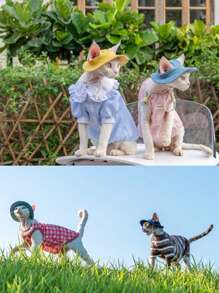1pc Hawaiian Style Sun Protection Pet Hat With Cute Ear Holes, Adjustable, Suitable For Small Dogs, Polyester, For All Seasons Outdoor Wear