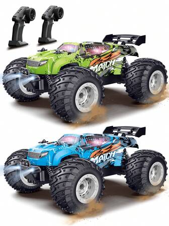 1pc RC Car, 2.4Ghz High Speed All Terrain Monster Truck, 25KM/H Remote Control Car With Body Lights And Rechargeable Battery, For Christmas, Children & Beginners, Suitable For Boys Aged 3-12 Years Old (Blue/Green)