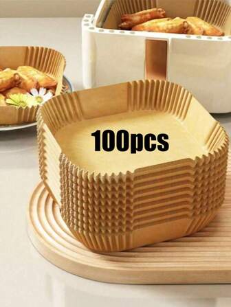 100 pièces/50 pièces Feuille de papier jetable pour friteuse à air, Bol en papier, Plaque de cuisson, Accessoires pour four, Ustensiles de cuisson, Gadgets de cuisine, Fournitures de cuisine