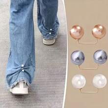 4 chiếc kẹp cố định ống quần denim - Bảo vệ chân quần jeans có thể điều chỉnh với móc kim loại, đinh tán ngọc trai và kim loại cho quần, váy, quần jeans (xám/trắng/sâm panh), kẹp gấu váy | Quần thời trang - Xem 4