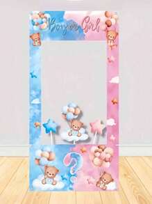 Baby Gender Reveal Party Backdrop - Cute Bear And Balloon Vinyl Photography Backdrop, Perfect For Baby Shower And Birthday Decorations , Home Decor, Baby Gender Reveal Party