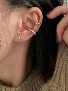Set de 4 piezas con pendientes de clip en forma de C, pendientes de aro y pendientes con cristal cúbico para uso diario, fiestas y ocasiones especiales, accesorios de joyería regalo para mujeres