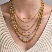Gold Twist Necklaces Choker For Women, Dainty Gold Twist Chain Titanium Steel Necklace Women Cuban Link Paperclip Rope Chain Toggle Clasp Stainless Steel Necklace Fashion Adjustable Chunky Jewelry Gift Set For Women Amd Couple(Size 2/3/4/5MM) - Gold - View 7