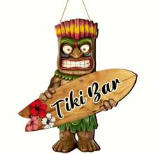 1pc Tiki Bar Decor - With Tropical Tiki Statue And Vibrant Hibiscus Flowers, Outdoor Hawaiian Luau Party Decoration, Suitable For Patio, Garden, Yard, Birthday Celebration