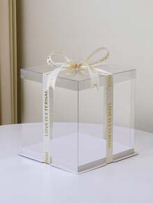 1pc Transparent Cake Box With "LOVE IS ETERNAL" Print Ribbon - PET Material, Square Shape, Reusable Gift Packaging For Cakes, Pastries, Chocolates, Cookies, Pies, Birthdays, Weddings, Valentine'S Day, Gift Boxes - Clear - View 6