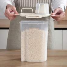 5.5LB Rice Container, Airtight Rice Container, Cereal Containers,  Food Dispenser With Pouring Spout Handle For Flour Pasta Grain Pet Dog Cat Bird Food Storage Container - White - View 1