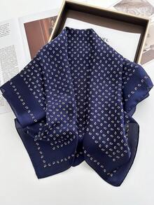 1pc Square Satin Bandana Scarf Women Paisley Print Head Scarf Wrap Bag Accessory - Navy Cashew Nuts - View 2