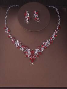 Original High-End And Atmospheric New Necklace+Pair Of Earrings Set, Purple, Blue, And Red Bridal Accessories, Wedding Dress, Stage, Evening Party, Banquet Accessories - 項鍊+耳環套裝 - 查看 6