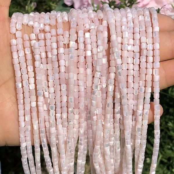 3,5mm Regenbogen Pink Süßwasserschalen Perlen, Zylinder Abstandsperlen - ideal für DIY Schmuckherstellung wie Armbänder, Halsketten und Ohrringe