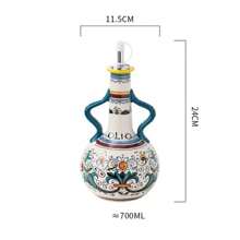 Dispenser per olio d'oliva da 700ml, in ceramica con rilievi sottovernice, contenitore per olio e aceto, accessorio da cucina per conservazione e dispensazione di condimenti e olio