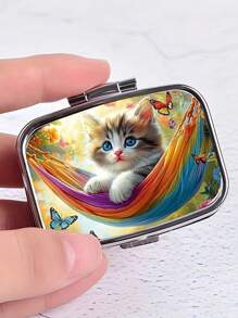 1pc Cute Cat Medicine Pill Box, 2-Compartment Portable Pill Case Wallet Pocket Travel - Practical And Fashionable