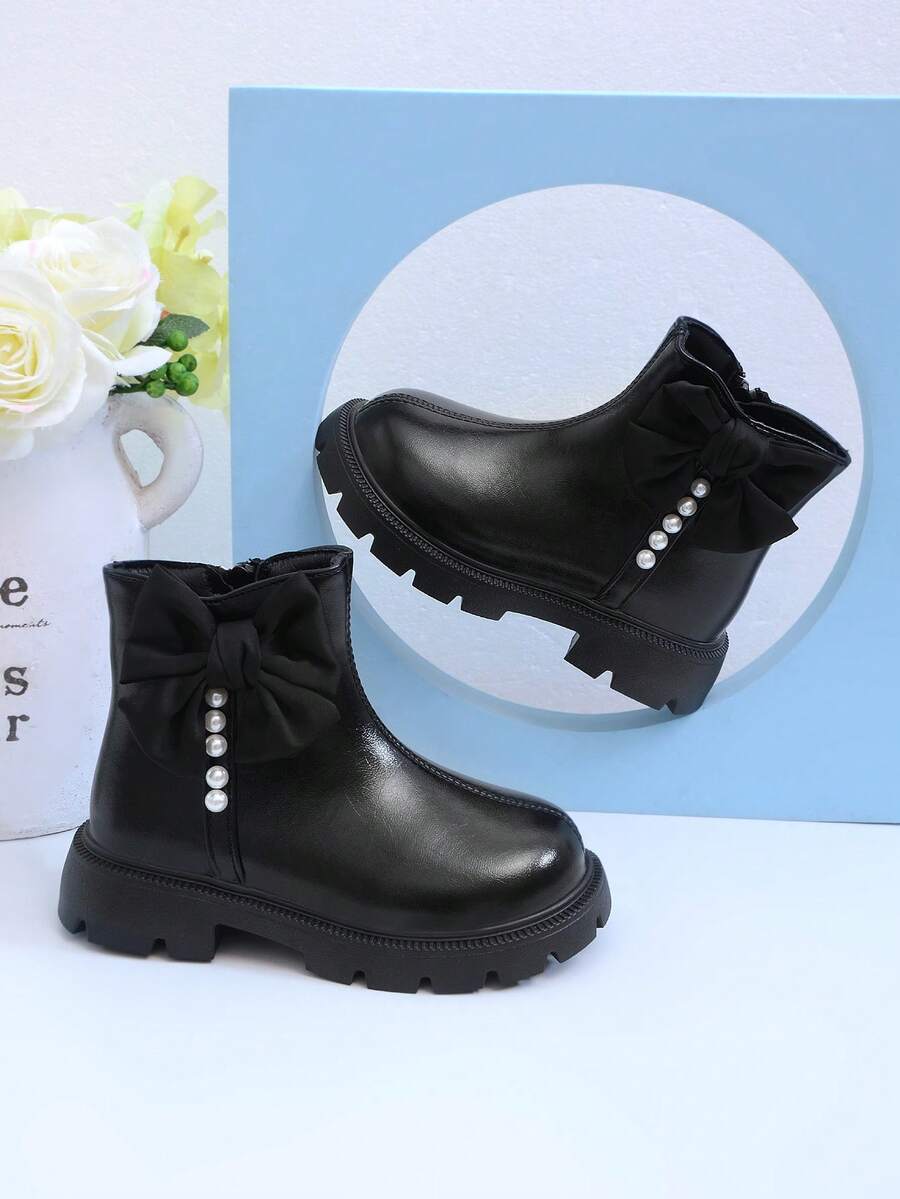 1 Par de Botas para Meninas para as 4 Estações, com Design de Zíper Lateral, Sola Antiderrapante, Ajuste Confortável, Versátil para Combinar com Looks, e Durável - Preto - Visão 1