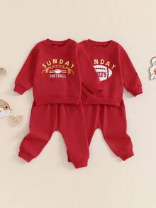 Toddler Baby Boy Girl Fall Winter Clothes Infant Newborn Boy Girl Football Outfit Long Sleeve Sweatshirt Pants Clothing Set - 黃色 - 查看 1