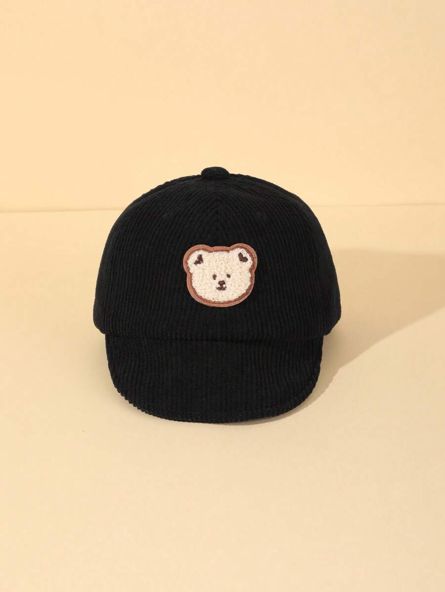 1pc Infant Bear Decor Fleece Sun Ion Hat, Baseball Cap For Boys And Girls Daily Use - Black - View 1