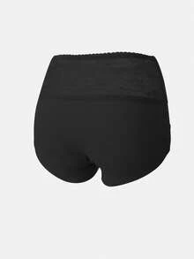 1pc High Waist Postpartum Slimming Lace Detail Seamless Tummy Shaping Slim Fit Pants For Women - Black - View 4