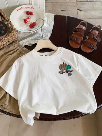 男童休闲 3D 南瓜印花圆领 T 恤，夏季