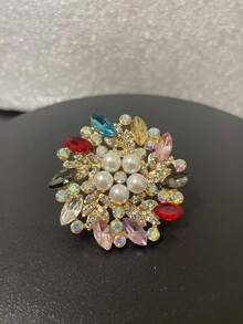 1 件优雅水晶和珍珠装饰花朵胸针，女士百搭时尚配饰
