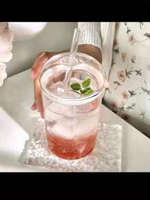 1 件 450 毫升玻璃杯带盖和吸管透明茶咖啡杯果汁杯罐牛奶摩卡杯早餐杯饮具