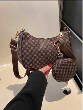 Bolso tipo hobo de impresión geométrica, liviano y de estilo casual empresarial, con cremallera y monedero, perfecto para adolescentes, mujeres, estudiantes universitarias, principiantes y trabajadores de cuello blanco, ideal para oficina, universidad, trabajo, negocios, viajes, actividades al aire libre y salidas. Bolso de mujer con monedero.