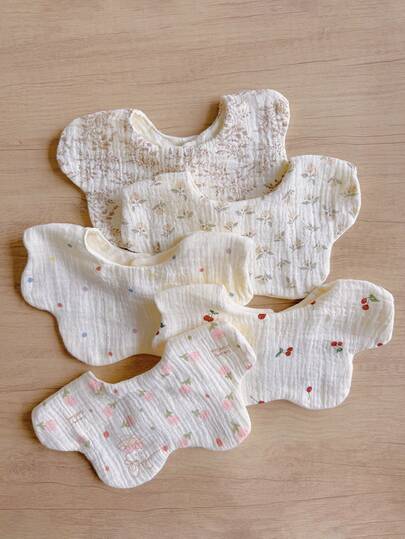 5pcs/Pack Baby Bibs, 100% Cotton Gauze, Soft Drool Scarf For Newborn Infant, Breathable Baby Burp Cloths