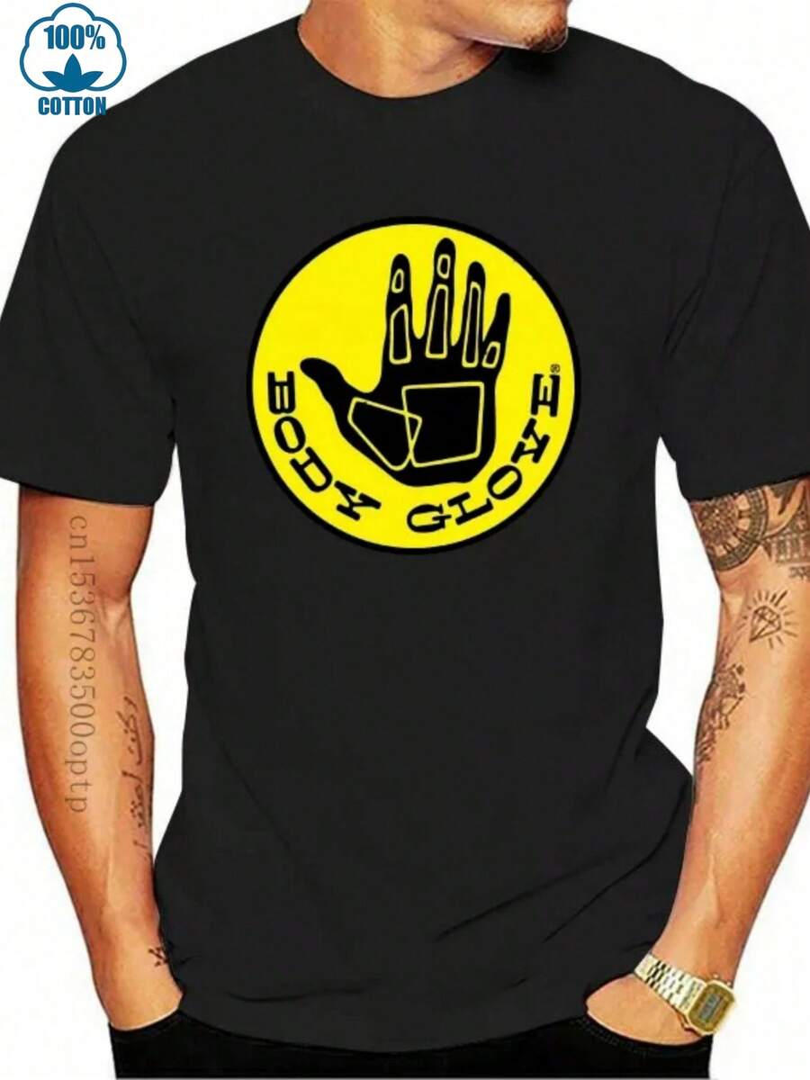 1Pcs Men's Round Neck Short Sleeve Casual T-Shirt 100% Cotton Digital Print With Body Glove Logo Graphic 220g Street Style T-Shirt - Black - View 1