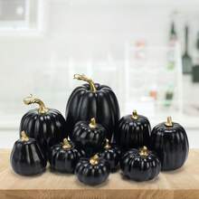 10 Pcs Assorted Artificial Pumpkins Set Classic Plastic Foam Faux Pumpkins For Fall Halloween Thanksgiving Tabletop Centerpiece Mantel Kitchen Decor - Black - View 5