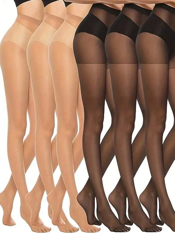 6 Stücke Damen einfarbige Strumpfhosen mit hoher Taille, figurformend, ultraduenn im Sommer, sexy, modisch und einfach