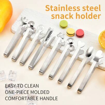 430不锈钢食物夹迷你零食夹ins风冰块饼干水果办公室糖夹创意食物夹小手掌形防滑钳厨房食物夹肉夹包子夹重型