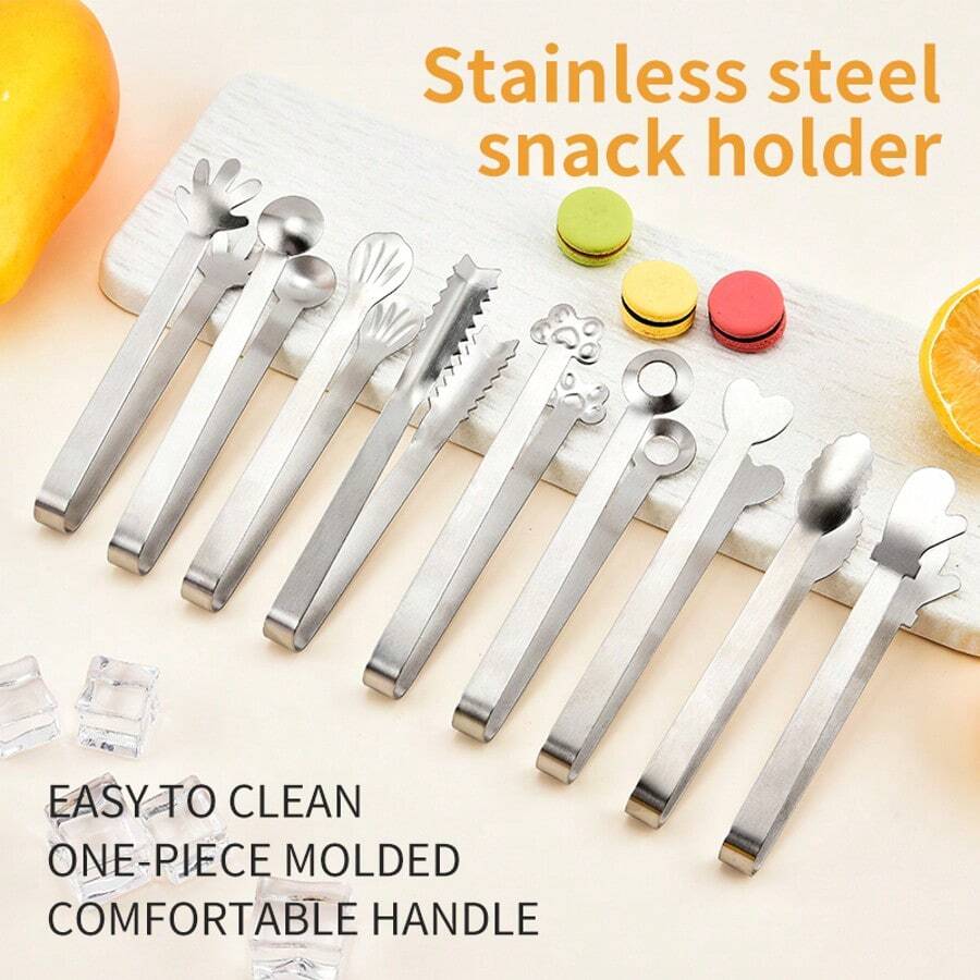 430不锈钢食物夹迷你零食夹ins风冰块饼干水果办公室糖夹创意食物夹小手掌形防滑钳厨房食物夹肉夹包子夹重型