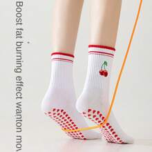 1 Pair Of Cherry Silicone Anti Slip Women's Socks, Yoga Socks, Cute Ballet Pilates Sports Fitness Socks, Breathable Sports Socks