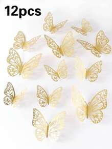 Set de 12/48/72 Piezas de Pegatinas de Mariposas 3D Huecas para Decoración de Pasteles, Boda, Sala de Estar, Hogar, Fiesta de Revelación de Sexo, Decoración de Habitación, Decoración de Pared, Pegatinas Personalizadas