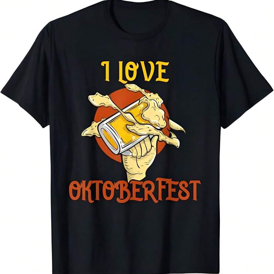 High Quality Beer T-Shirts Brand New I Love Oktoberfest - German Beer Drinking Festival T-Shirt - Black - View 1