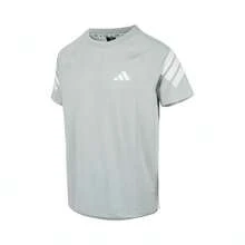 Adidas 男式 GYM+ 3S 短袖 T 恤，针织圆领 TEE TJW9662 - 灰色 - 查看 1