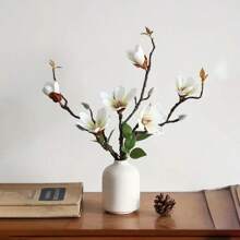1pc/2pcs/4pcs Artificial Branch Magnolia Flowers, Plastic Flowers, Living Room Table Decoration, Wedding Venue Decoration, Outdoor Garden Decoration, New Year Flower Arrangement Vase Decoration, Home Decoration Gifts