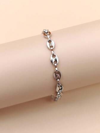 1pc Stainless Steel Oval Pig Nose Coffee Bean Bracelet, INS European & American Style