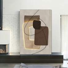 1pc Modern Abstract Geometric Canvas Art With Wooden Frame - Striped Design For Living Room, Bedroom, Home Office Decor - Ideal Valentine's & New Year Gift, Bedroom Wall Art|Minimalist Wall Art|Wooden Frame Art, Wall Decor  (Camel) - 駝色 - 查看 3