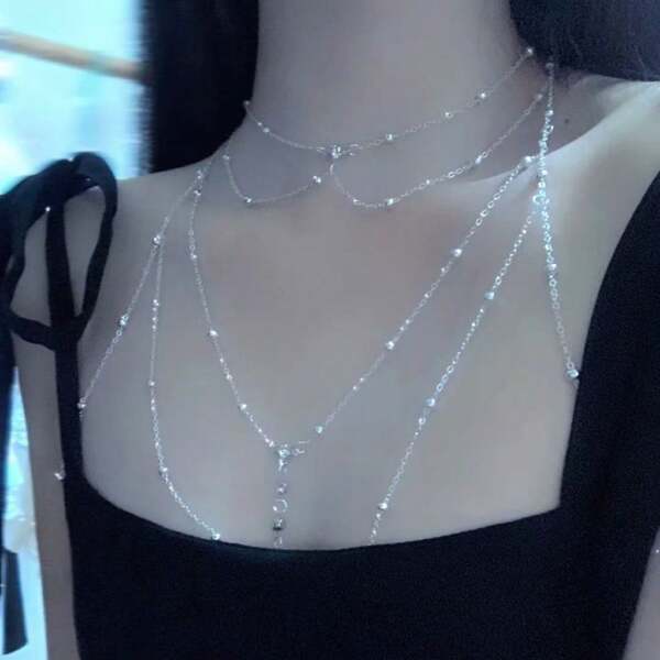 Chest Chain Body Chain European And American Sexy Bikini Three-Dimensional Back Chain Backless Assembly Accessories Boho Gold Chest Body Chains Layered Summer Sand Beach Bikini Waist Chain Accessories For Women