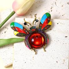 1 pieza Broche de abeja con gema roja y strass de color dorado, adecuado para mujeres