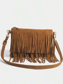 Bolso de hombro cruzado con flecos retro y distintivo, bolso cruzado vintage con flecos, bolso de hombro versátil para mujer, bolso cuadrado con flecos de estilo bohemio para uso diario y como regalo de festival